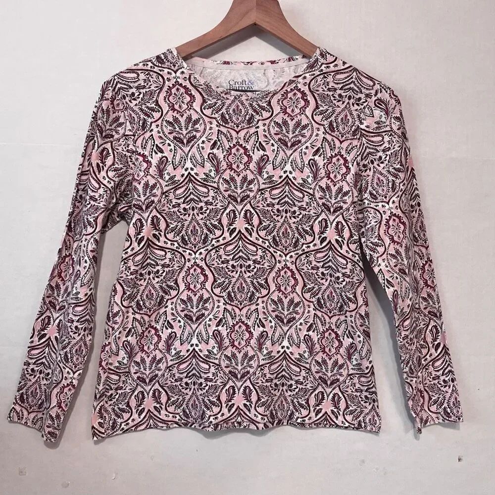 Croft & Barrow The Classic Tee   Pink Paisley   Size PS